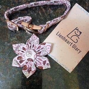 Lionheart Glory Pink and Brown Donut Dog Collar with Flower XS
